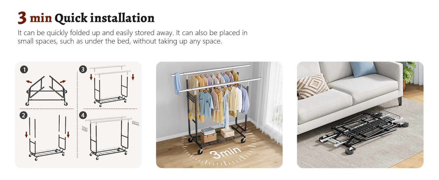 Стійка для одягу на колесах FAVOOOSTY, металева, мобільна, до 200 кг, чорна, 2 стійки