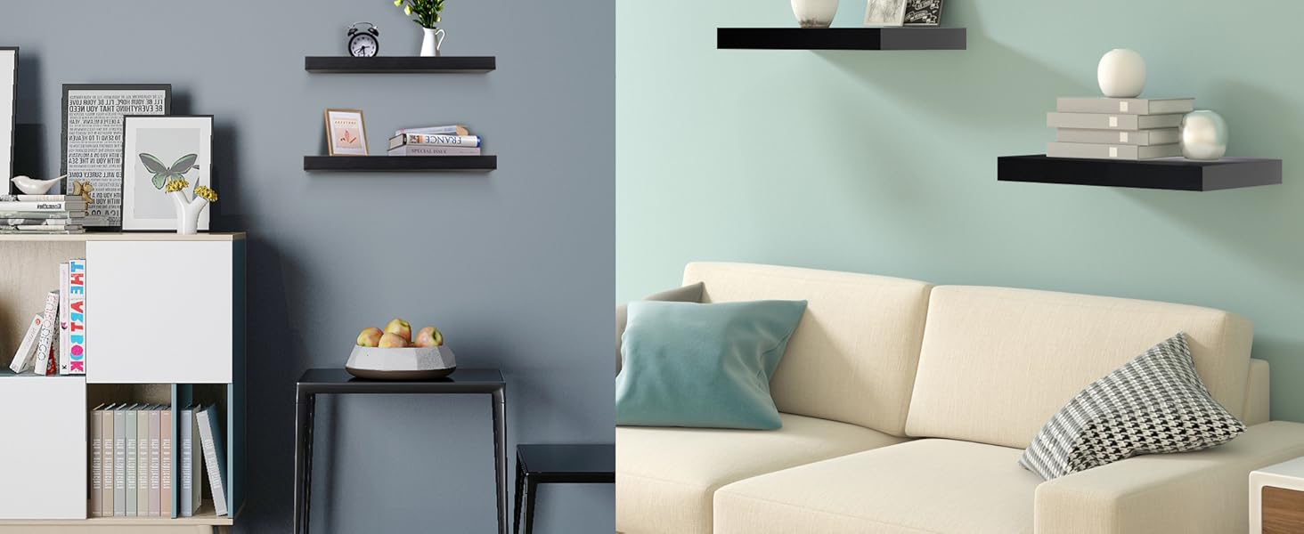 Полиця настінна WOLTU Wandboard для CD, DVD, книг, 120x22.9x3.8 см, чорна - для офісу, вітальні, спальні, кухні RG9315sz