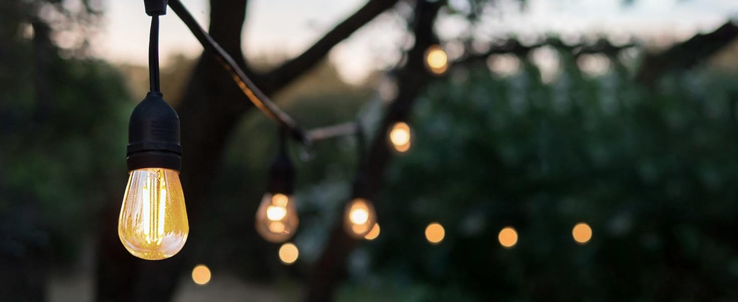 BRIMAX LED гірлянда для вулиці, 30 метрів, AC220-240V, IP44, 46+4 лампочки G40 E12 1W, 2200K тепле біле світло, розширювана, для кемпінгу, ярмарку, саду, вечірки