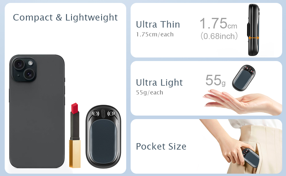 Електричні грілки для рук USB, перезаряджувані, набір 2 шт. - 12 годин роботи, для жінок та чоловіків, Raynaud, Outdoor, кемпінг, полювання, катання на лижах, гольф