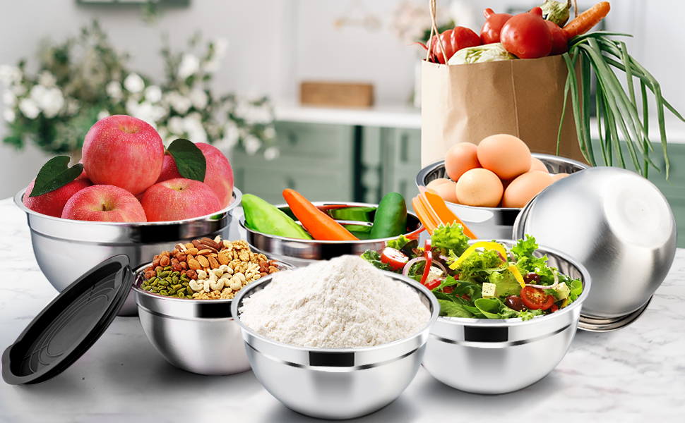 Набір місок Homikit з нержавіючої сталі, 7 шт. з кришкою, для приготування, випічки та сервірування, чорний