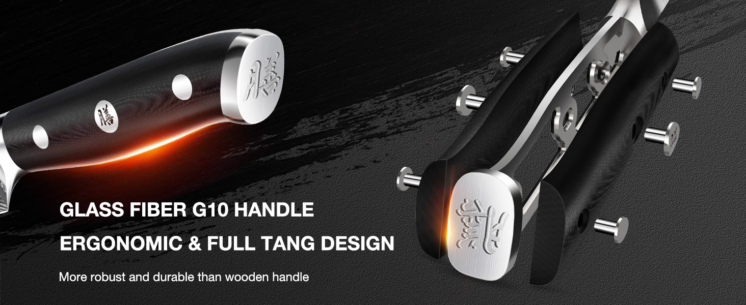 Набір кухонних ножів SHAN ZU PRO Series з дамаської сталі (67 шарів) з ручкою G10, 20 см (набір з бруском)