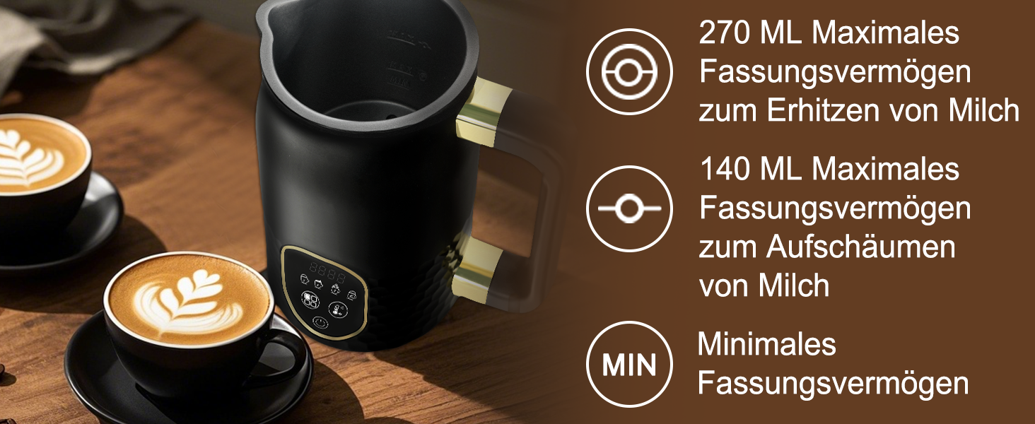 Електричний піноутворювач молока 4-в-1 з контролем температури. Підходить для капучино, лате та гарячого шоколаду. 2 насадки для різних типів пінки.