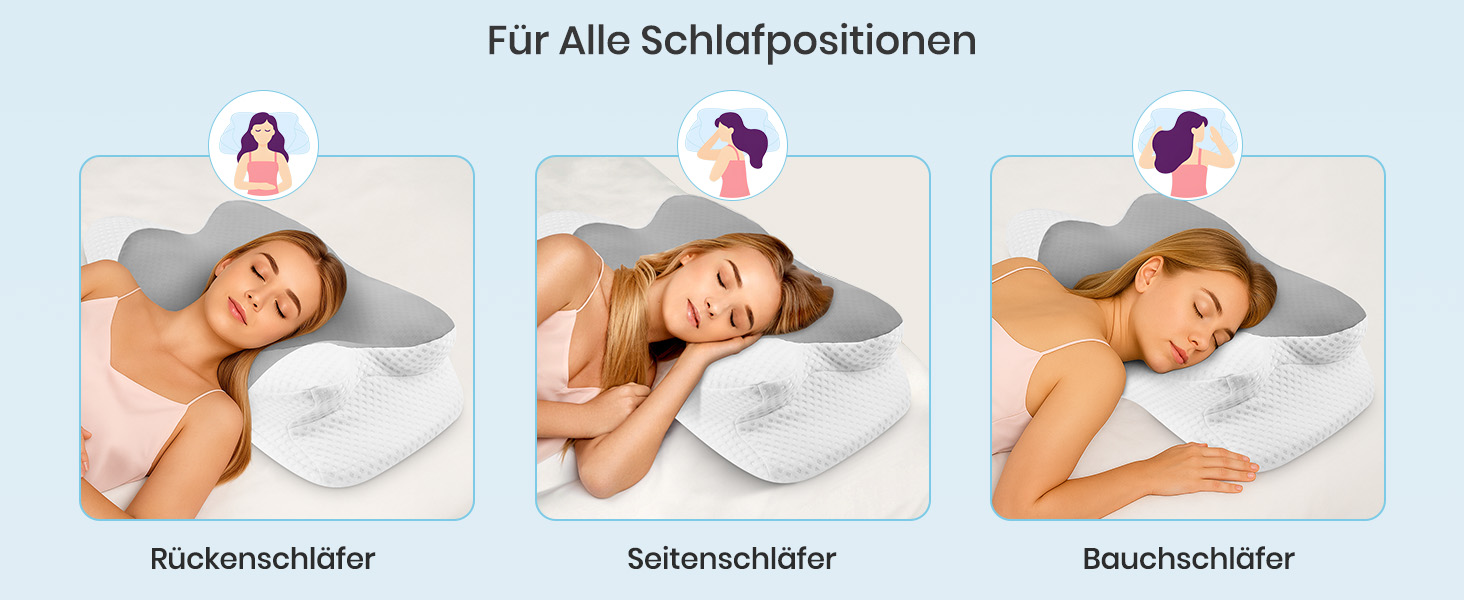 Подушка для шиї Donama з піною з пам'яті, подушка для сну на бік, спину та живіт (світло-сіра, 62 x 37 x 12 см)