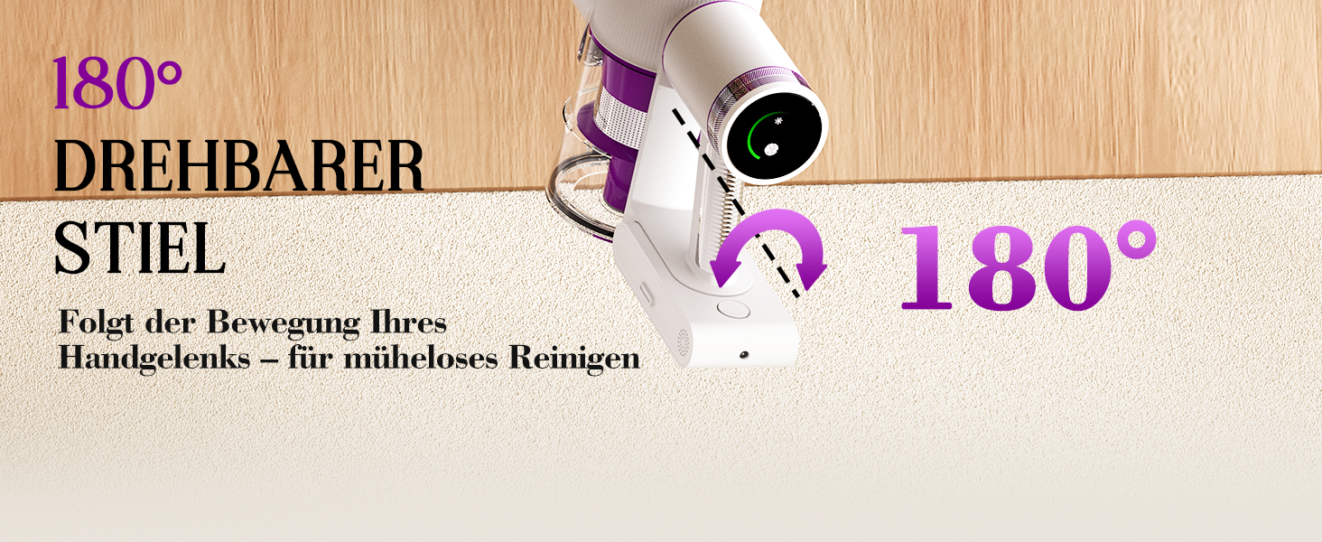 Бездротовий акумуляторний пилосос 45000 Па, 60 хв, 1,75 кг, 6-в-1 з сенсорним екраном, LED-підсвіткою, антизаплутувальною щіткою та зарядною станцією, 7-шарова фільтрація для шерсті тварин, килимів, твердих поверхонь, авто, білий з фіолетовим