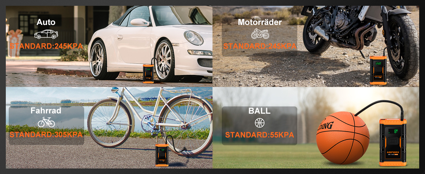 Powerbank з компресором ASPERX Starthilfe 150PSI, 3000A - пусковий пристрій для авто, мото, SUV (до 10л бензину/8л дизеля) з LED-ліхтариком