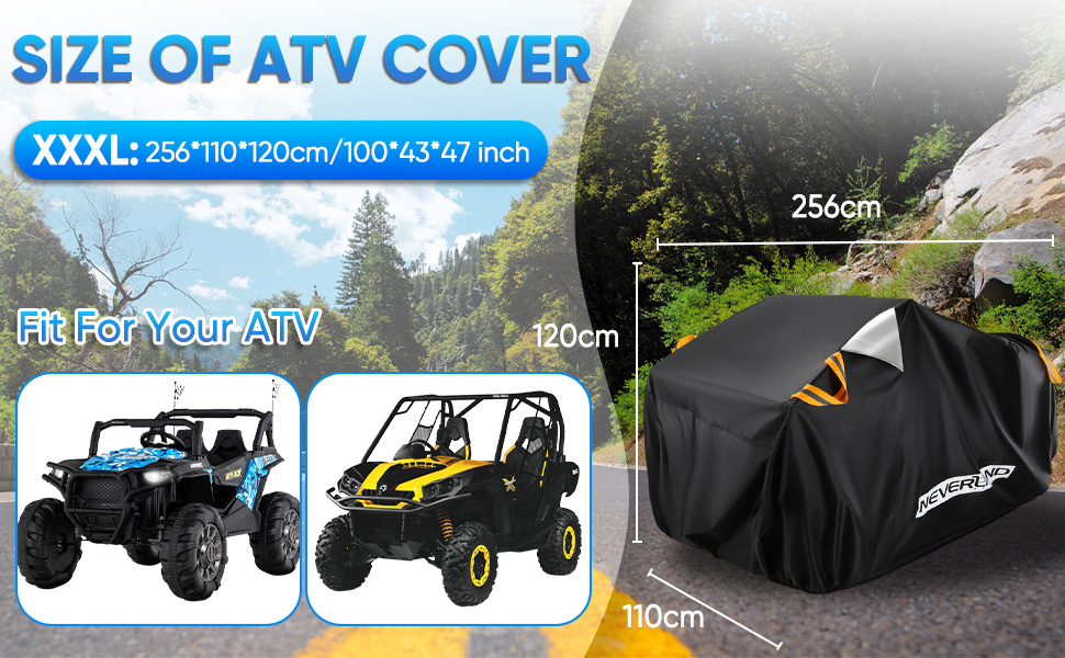Водонепроникний чохол для квадроцикла NEVERLAND ATV (XXXL, 256x110x120 см) з оксфордської тканини 210D, захисний покрив від пилу, дощу та UV-променів, чорний