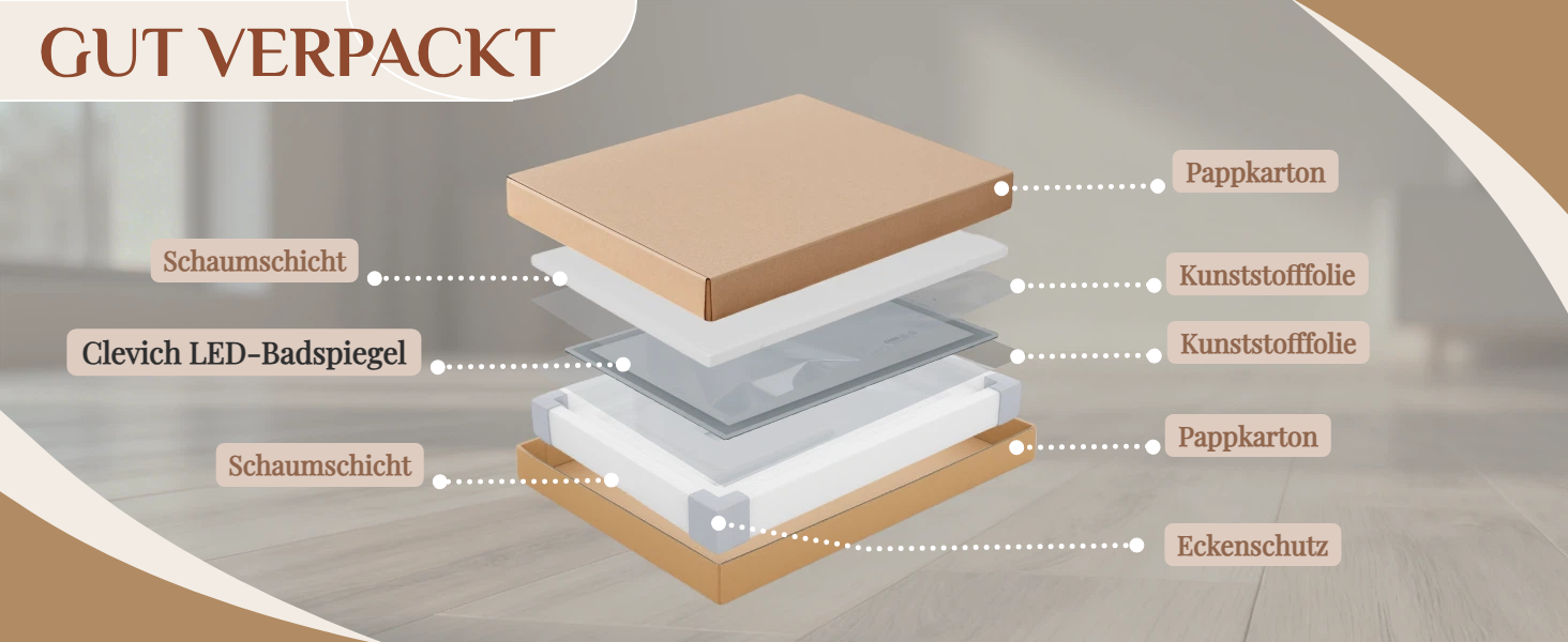 Дзеркало для ванної кімнати Clevich з підсвічуванням 80x60 см, LED, 3 кольори світла, диммування, захисне скло, сенсорне управління, функція пам'яті, антизапар, 120L x 60B см