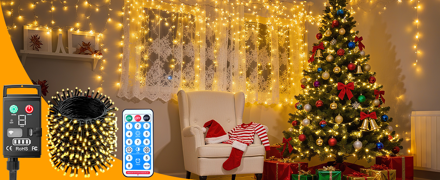 Світлодіодна гірлянда Kinamy для вулиці на батарейках, 30м, 100 LED, акумулятор 3600mAh, зарядна