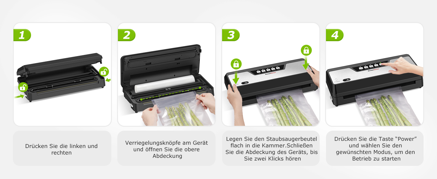 Вакууматор для продуктів Bonsenkitchen з вбудованим різаком, компактний вакууматор для Sous Vide та заготовок, кілька режимів роботи, чорний (в комплекті 1 рулон та 5 пакетів)