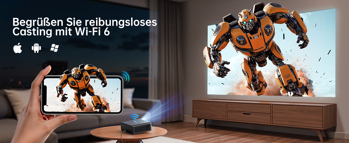 Smart проектор TOPTRO 4K HDR10 WiFi 6 Bluetooth: Dolby Audio, 1000 ANSI лм, Автофокус, Трапецеїдальна корекція 6D, Підтримка Netflix, Чорний