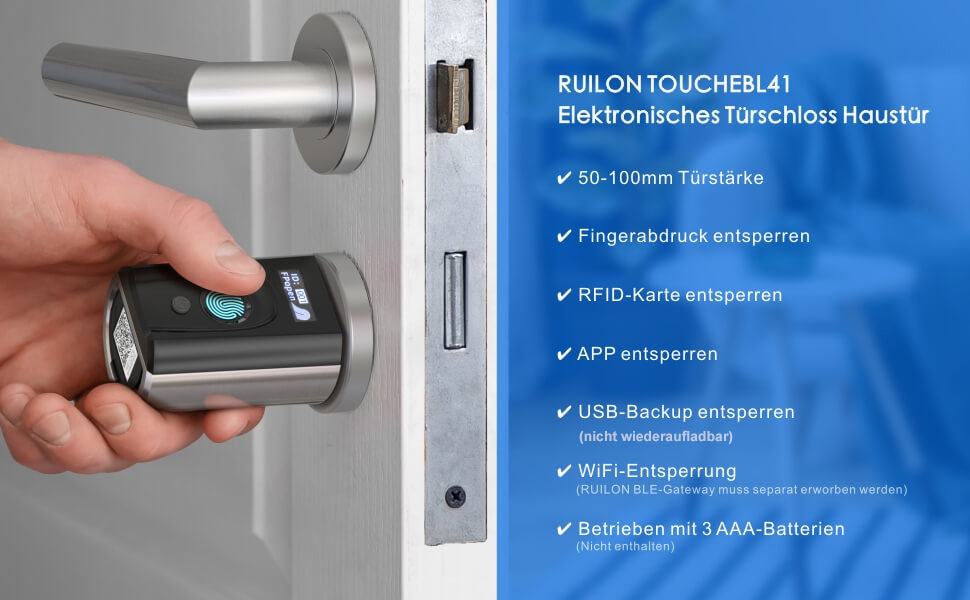 Електронний дверний замок WELOCK Touch41WiFi з RFID, Bluetooth, WiFi, відбитком пальця, IP65 Smartlock