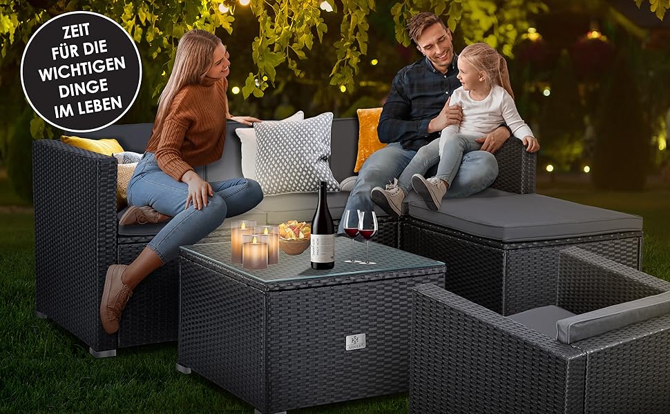 КЕССЕР® Lounge Aruba з ротангу - садовий лаунж для 4-5 осіб. Комплект садово-розсудних меблів: 3-місне софа, крісло, пуф, журнальний столик з подушками для саду, тераси та балкону, антрацит.