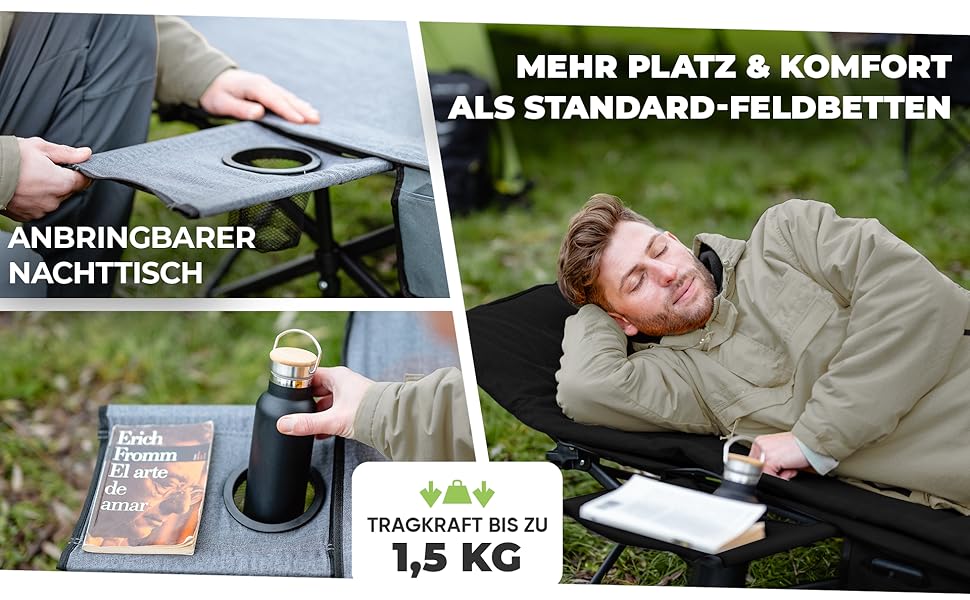 Розкладне кемпінгове ліжко NORDICTRAILS XXL з м'яким матрацом, сіре (190 x 70 см) — зручне похідне ліжко для відпочинку, риболовлі та гостей