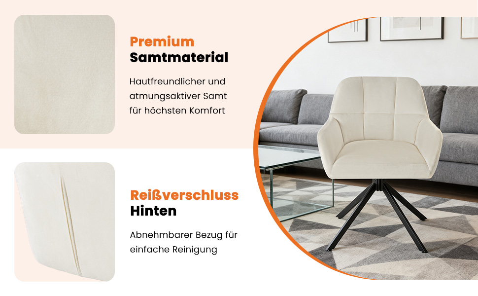 Набір з 4-х м'яких крісел Sweetcrispy для вітальні, кухні та робочого кабінету, з м'якою оббивкою з велюру, поворотні, з металевими ніжками, до 120 кг, зелені (бежеві)