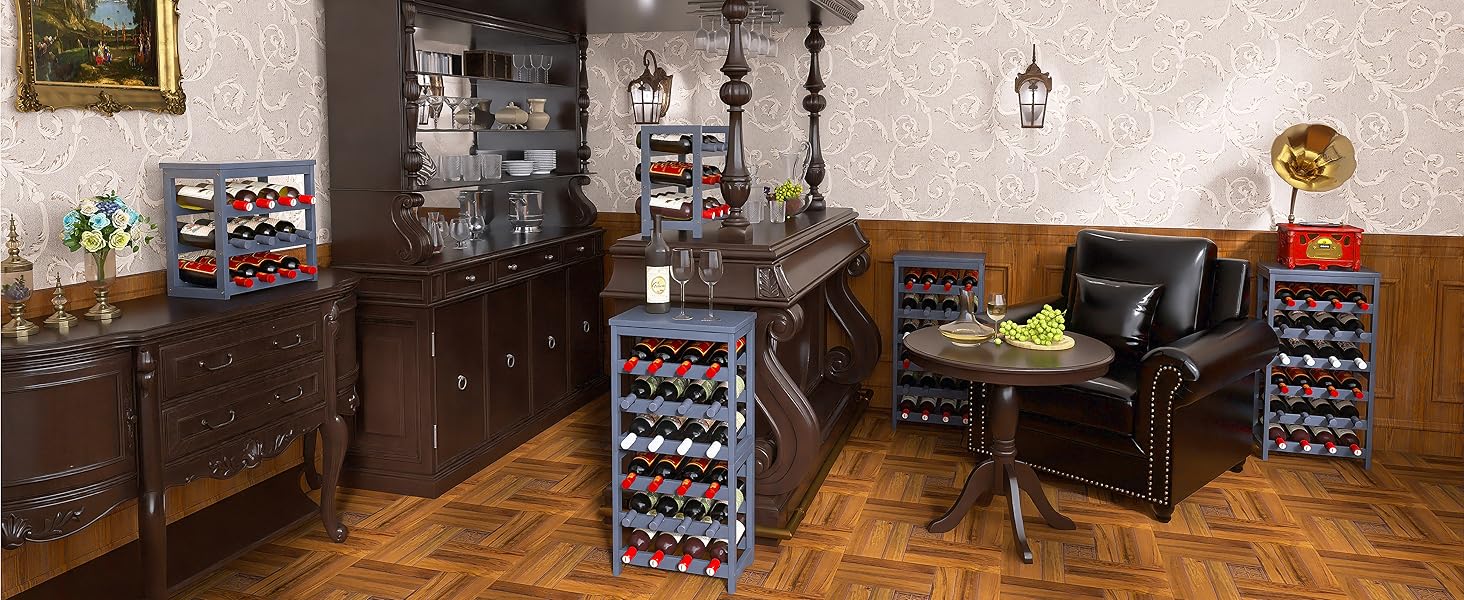 Стелаж для вина на 24 пляшки з бамбука, 6-ярусний, з полицями, сірий