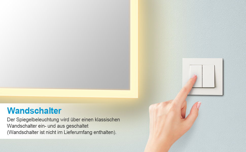 Дзеркало для ванної кімнати з підсвічуванням LED 80x60 см, тепле біле світло 3000K, монтаж вертикально/горизонтально