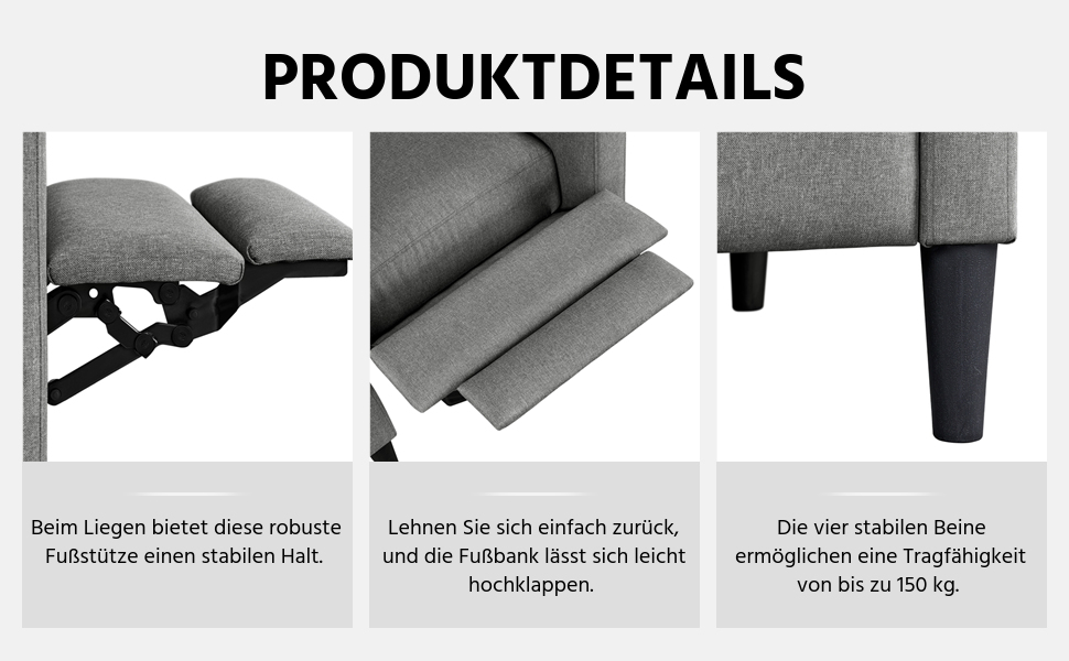 Крісло-релакс Yaheetech для телевізора, регульоване, сіре, з тканини льон