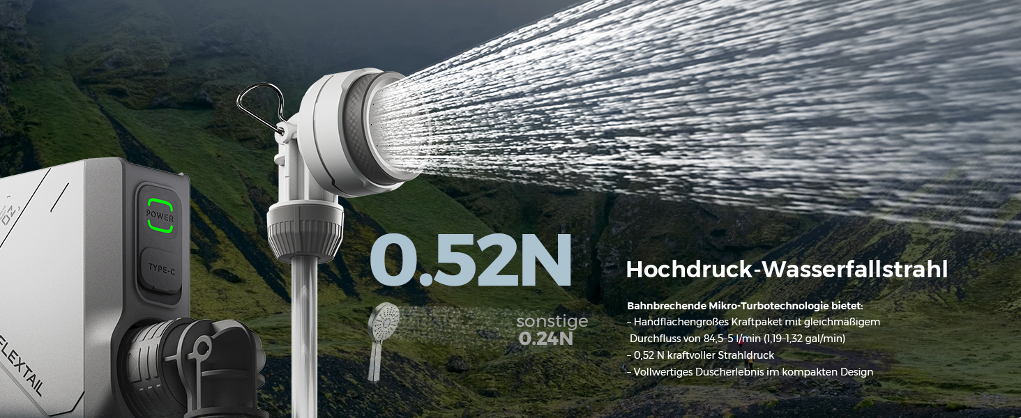 Портативна душова кабіна FLEXTAILGEAR Tiny Shower з помпою, 2.2м шланг, USB-C зарядка та 2 режими економії води, для відпочинку, подорожей, саду, пляжу та тварин