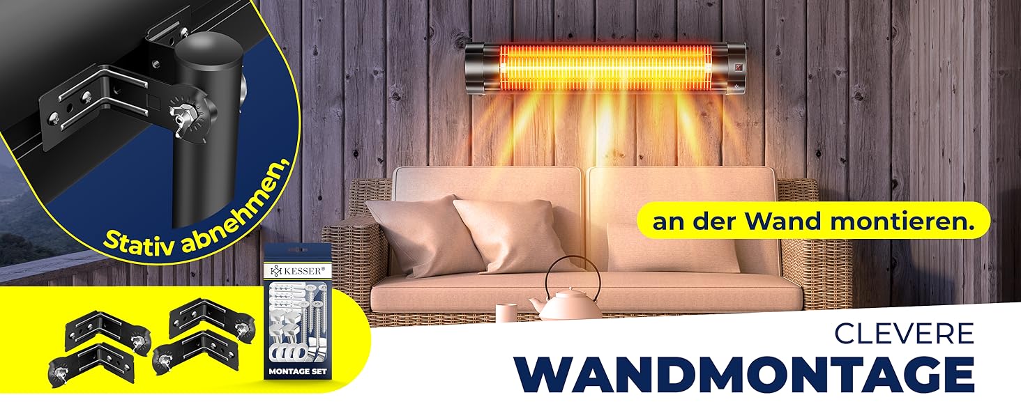 Інфрачервовий обігрівач KESSER® 2500W з захисним чохлом та телескопічним штативом – для тераси, вітальні, дачі