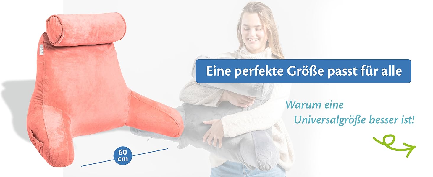 Подушка для читання Ella Lesekissen для ліжка та дивана з знімною подушкою для шиї - подушка для спини для ліжка. Подушка для читання з піною з пам'яті з підлокітниками, ідеально підходить для читання, перегляду телевізора, відпочинку або як спинна підтримка (Рожевий)
