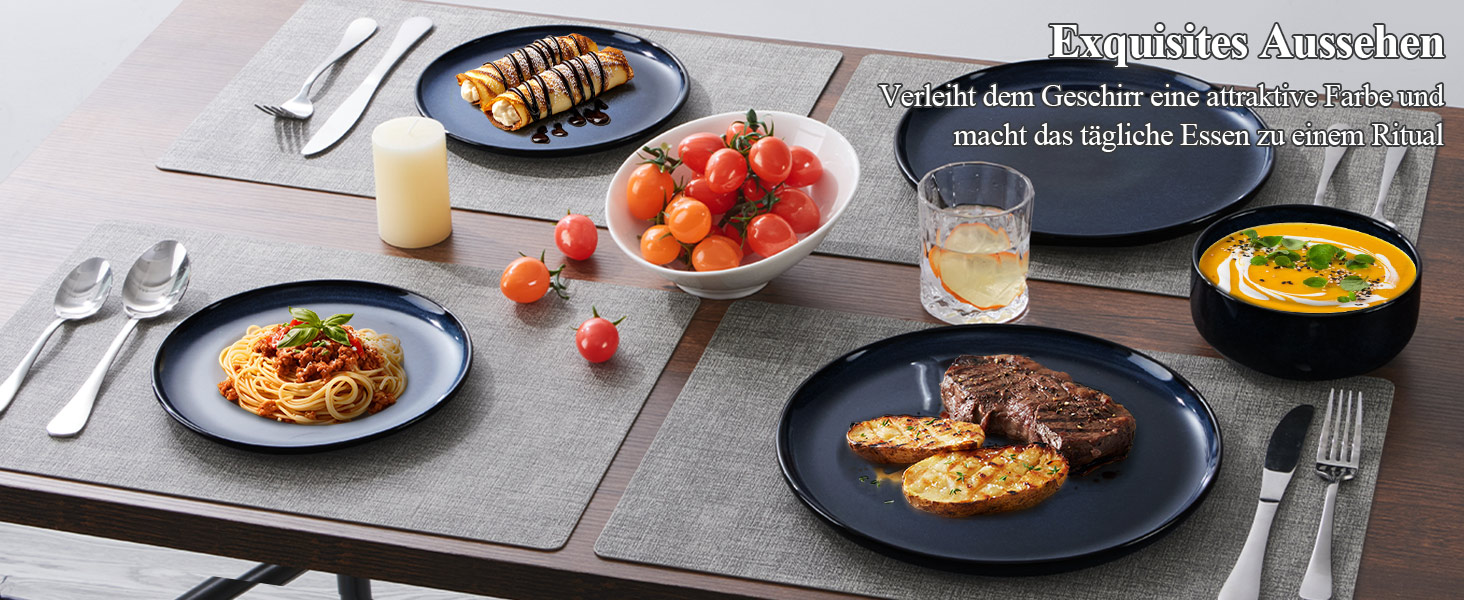 Набір посуду Joyfair на 6 осіб (18 предметів) з кераміки, блакитного кольору. Тарілки, миски, глибокі тарілки. Для мікрохвильовки та посудомийної машини.