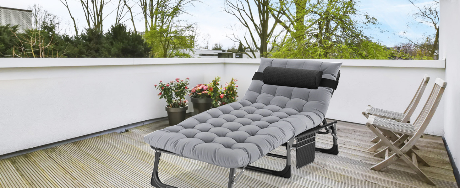 Сонячне ліжко MOPHOTO, складане для саду з матрацом, регульована спинка та підніжка, портативне, для дому та вулиці, складна (зелене дитяче ліжко, сірий килимок)