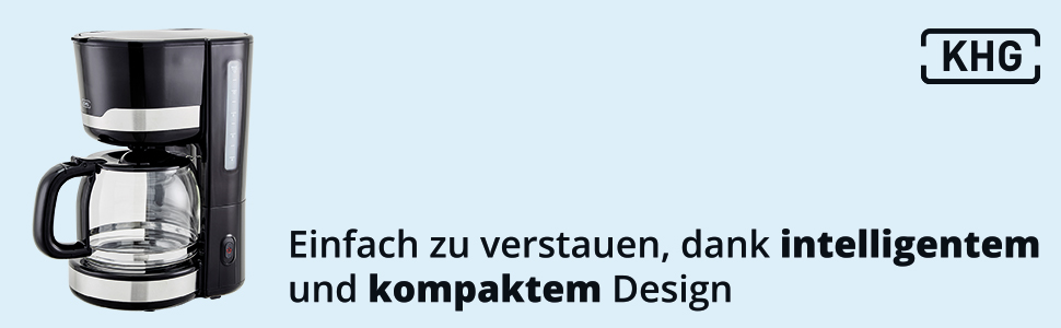 Кавоварка KHG KA-129 SE2 з нержавіючої сталі/пластику в чорному кольорі, ємність на 12 чашок, зі скляним глечиком 1,5 літра, постійний фільтр, автоматичне вимкнення, індикатор рівня води, крапля-стоп чорний/нержавіюча сталь