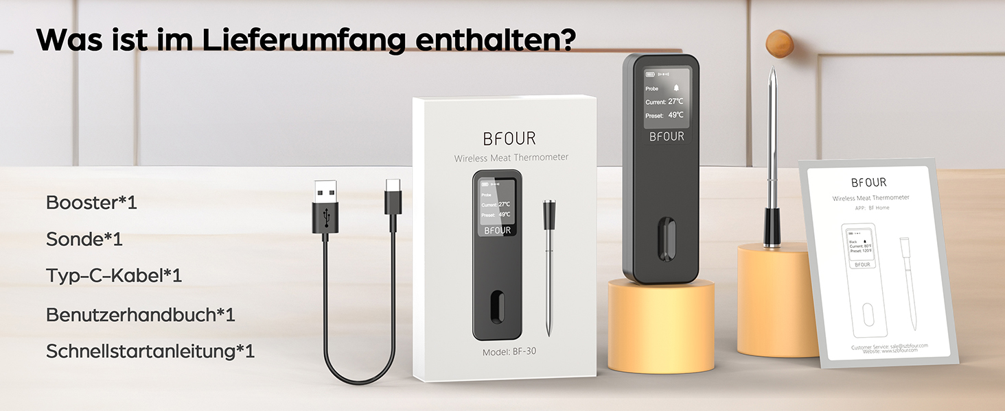 Бездротовий термометр для м'яса BFOUR 2025 з Bluetooth, подвійний сигнал, моніторинг через додаток, водонепроникний IP67, для гриля, печі, коптильні, ротатерії