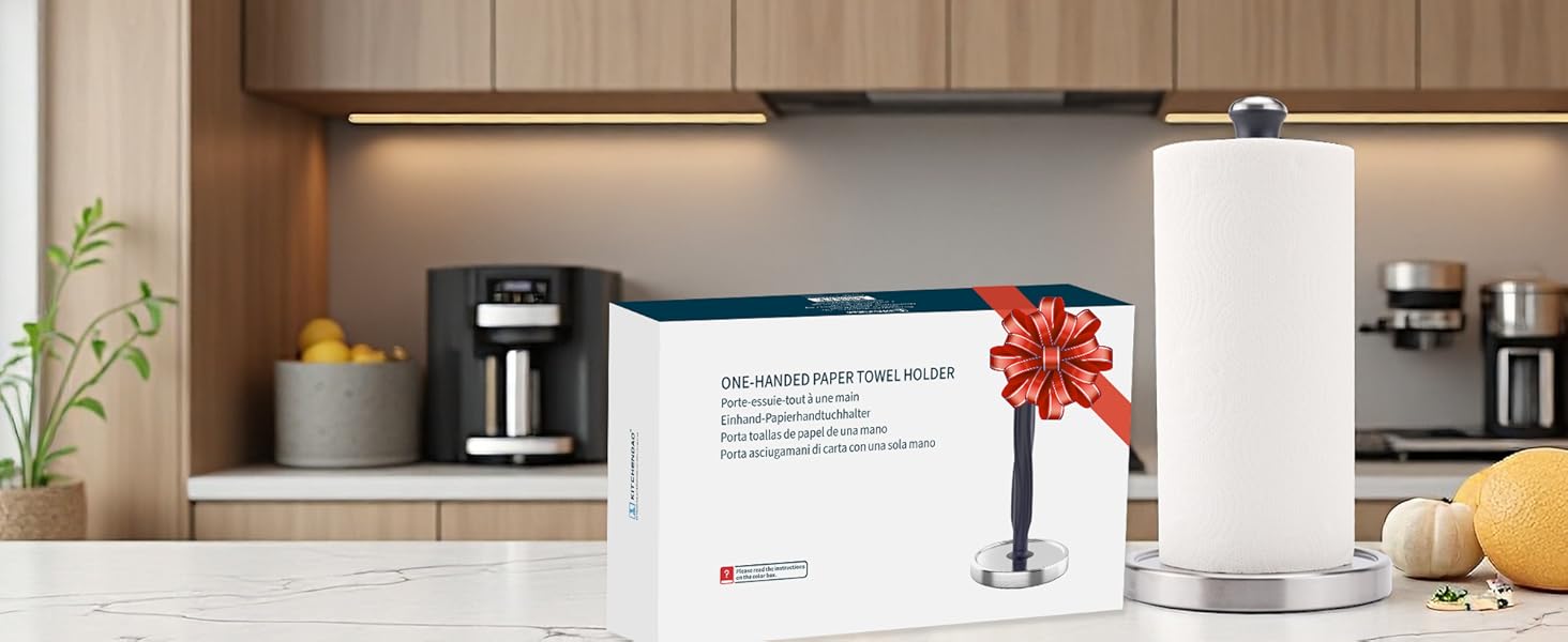 Тримач для паперових рушників KITCHENDAO на стільницю, стійкий сталевий диспенсер з поворотним механізмом та адгезивною основою, чорний