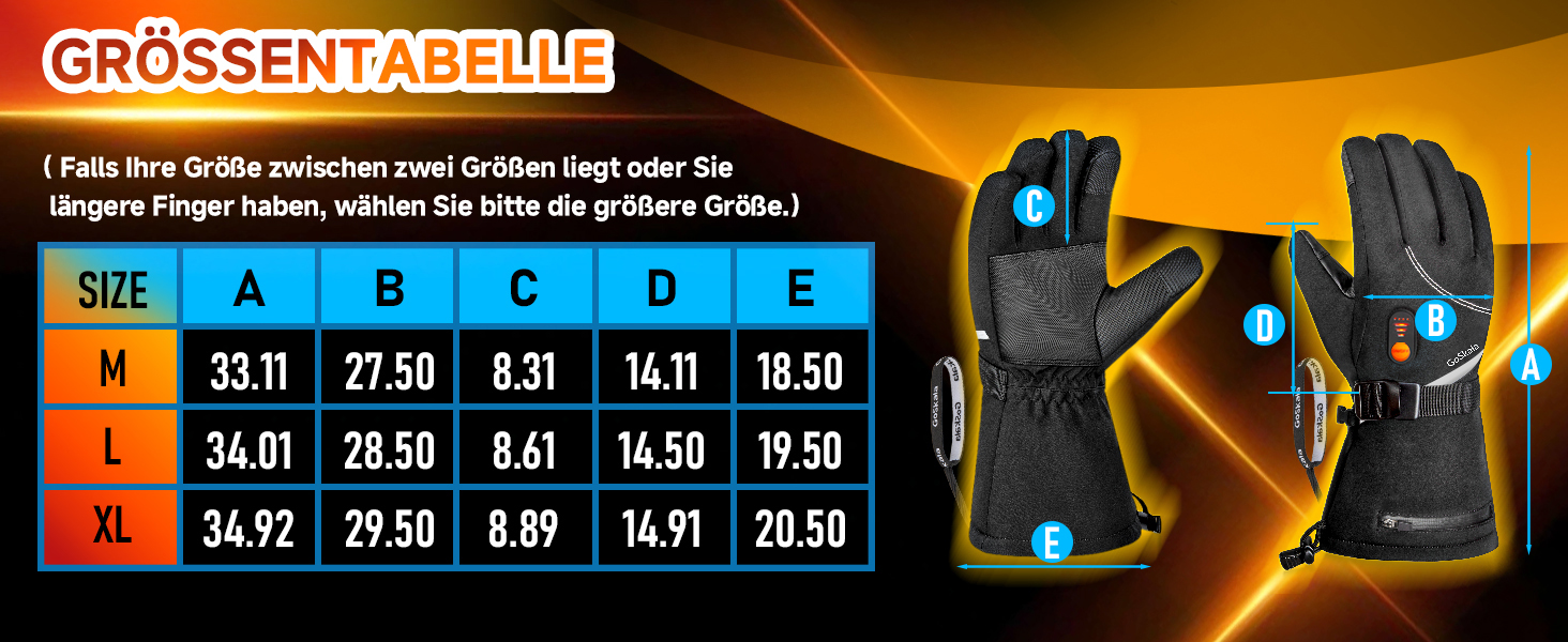 GoSkala Електричні гріючі рукавички для чоловіків, з акумулятором 7.4V 6000Ah, 3 режими нагріву, сенсорний екран, водонепроникні, з функцією Quick Dry, для катання на лижах, зимові рукавички (L, Чорний)