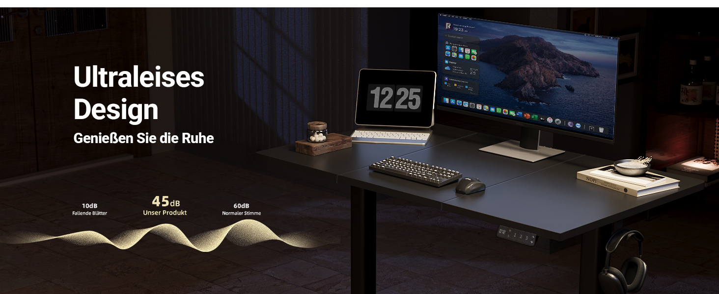 Регульований стіл Claiks 120x60 см, електричний, з пам'яттю, з гачками | Стіл для стоячи та сидячи