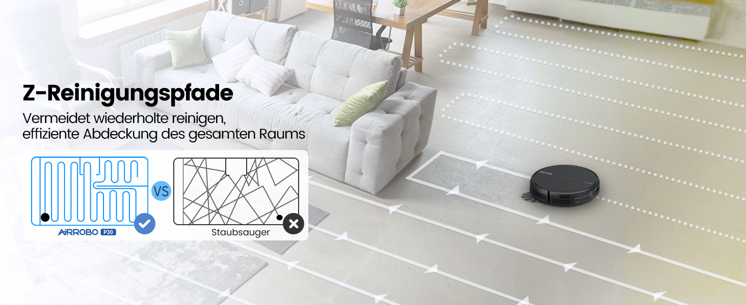 Робот-пилосос AIRROBO P30 з функцією миття підлоги, 3000Pa, 3-в-1, для тварин, килимів, твердих підлог, з пультом керування, 120 хв роботи, чорно-синій