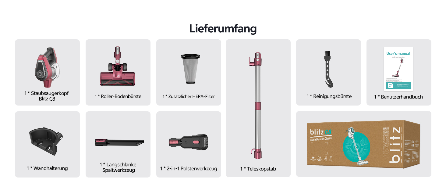 Ручний пилосос Vexilar C8 з кабелем - 600W, 60kPa, 7м кабель, безперешкодна щітка для підлоги, 1.5L безмішковий контейнер для твердих поверхонь, килимів та шерсті тварин