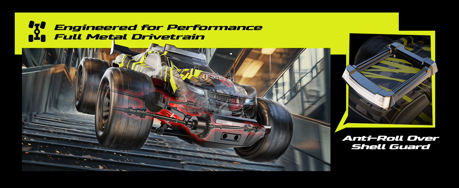 Позашляховик DEERC 1:14 Brushless 4WD, 43 милі/год, з LED підсвіткою, металевими амортизаторами та 2x 7.4V акумуляторами