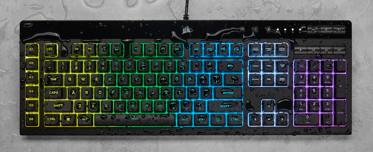 Клавіатура Corsair K55 RGB PRO, провідна, мембранна, QWERTZ DE, чорна, IP42, 6 макро-клавіші, сумісна з iCUE, для PC, Mac, Xbox