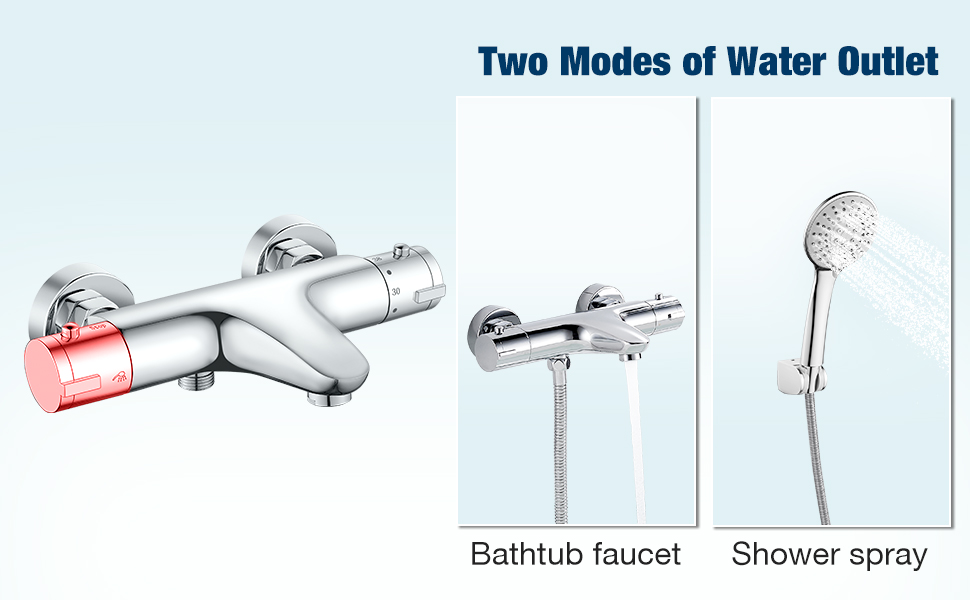Змішувач для ванни з термостатом, дощова лійка для душу, хром. Змішувач для ванни з термостатом для 2 споживачів