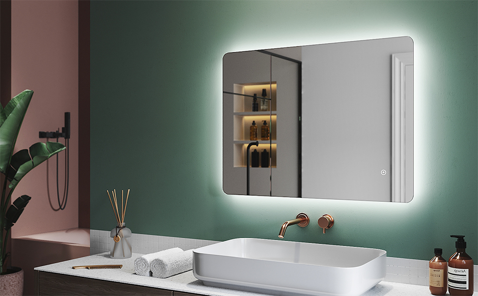 Дзеркало для ванної кімнати Badspiegel 80x60 з підсвічуванням, протизапітнінням LED, 3 колірні температури, IP44, тип C, 60L x 80B см