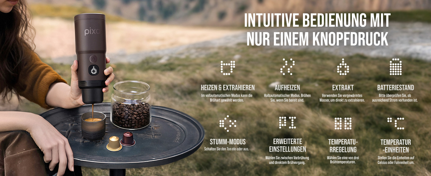 WACACO Електрична портативна кавомашина: 4 види кави, швидкий нагрів, 3 акумулятори 3000mAh, 20 Bar, для меленої кави та капсул NS, сенсорний екран, темно-бордовий