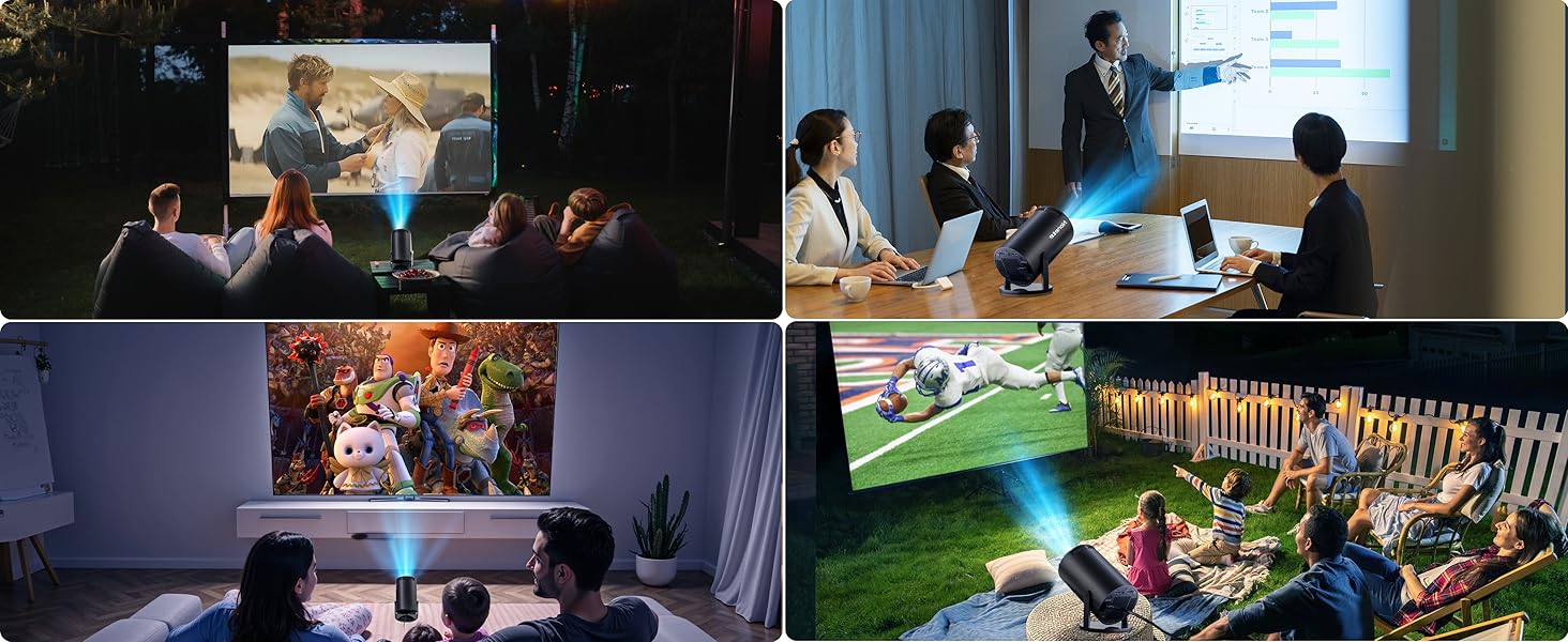 Beamer 4K: Міні проєктор з WiFi 6, Bluetooth 5.2, Android, 270° оберт, Auto Keystone, для PC/HDMI/USB, з мишкою та пультом, білий (20-Black)