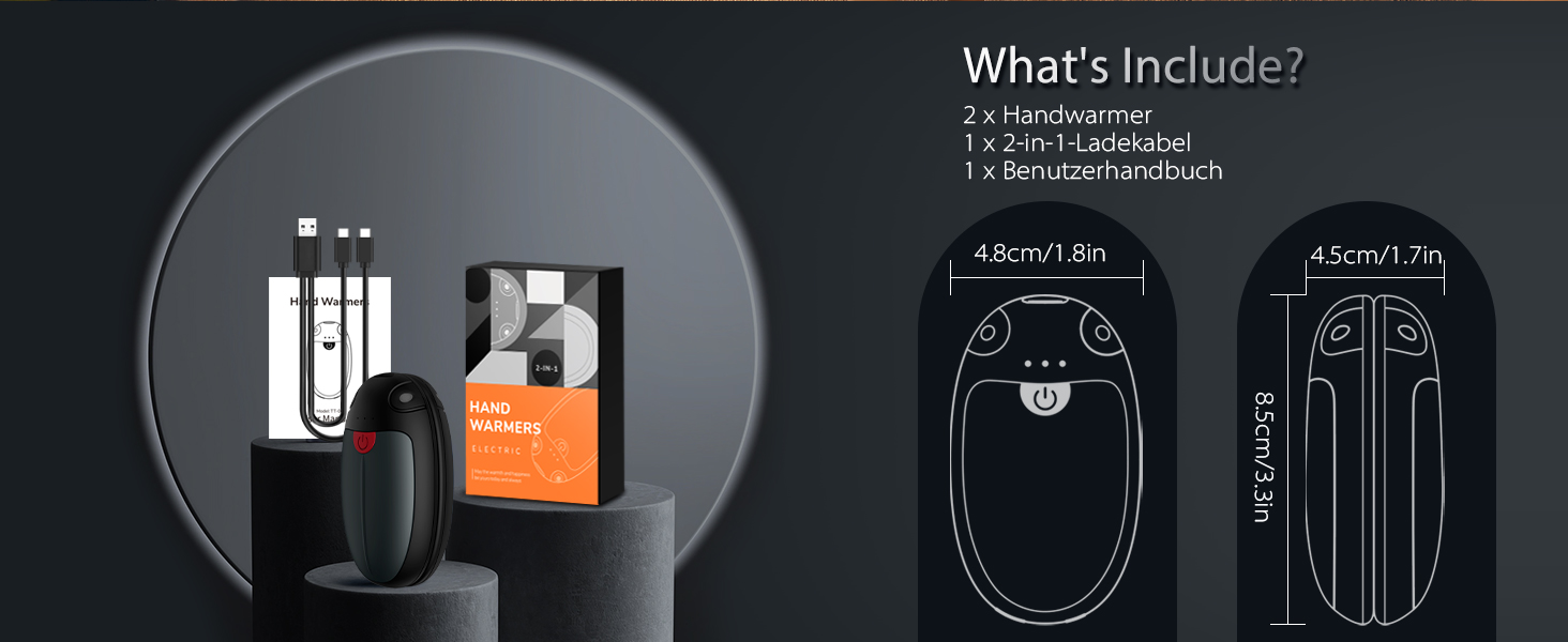 Електричні грілки для рук VTHW 2 шт. - перезаряджувані, USB, 20 годин тепла, 3 рівні температури, для спорту та артриту (Сірий)