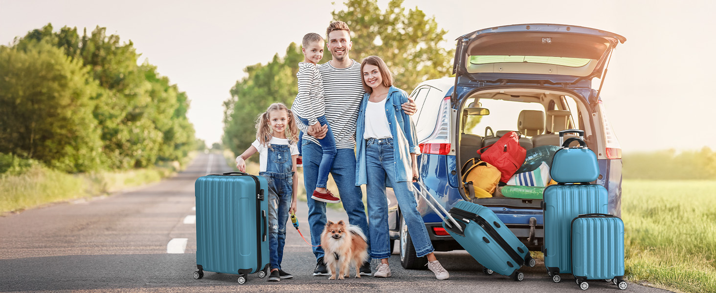 Набір валіз LALAHO 5 шт. з косметичками, з ABS пластику, для подорожей, ручна поклажа, турецький колір, в смужку