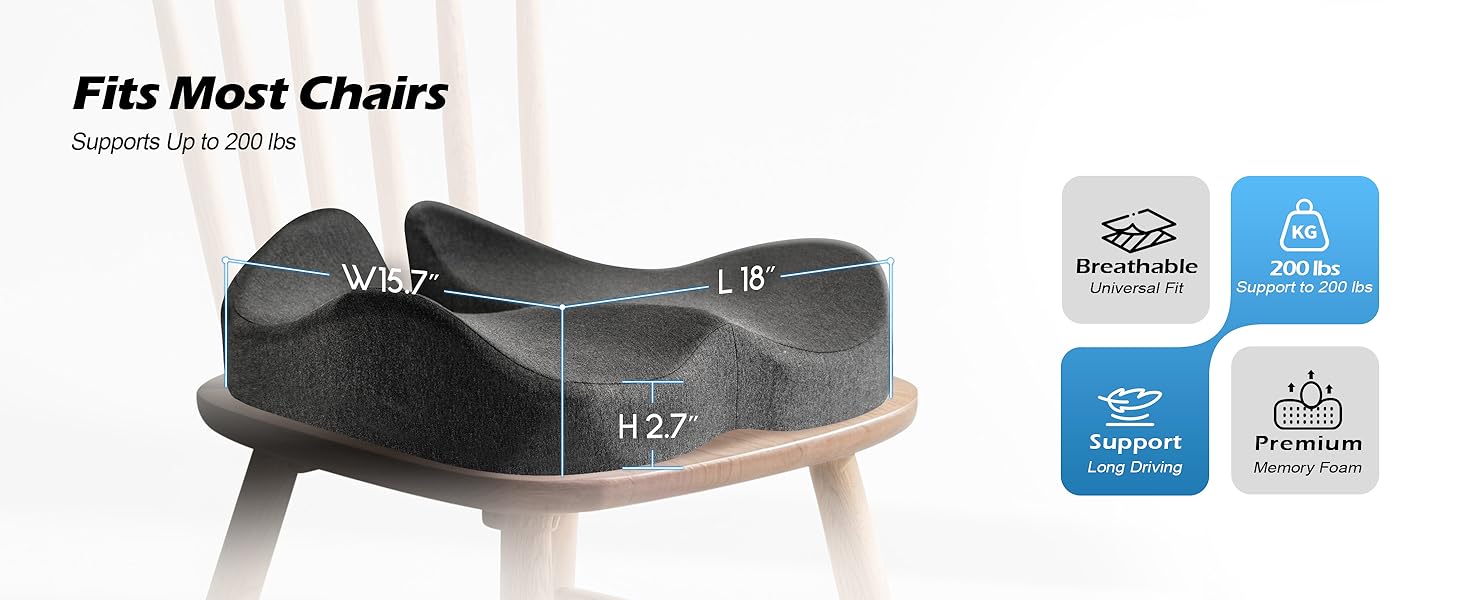 Подушка для офісного крісла Lofty Aim з піни Memory Foam: ортопедична, для попереку, від болю в сідницях, для офісу, авто, літака, інвалідного візка – чорний та темно-сірий