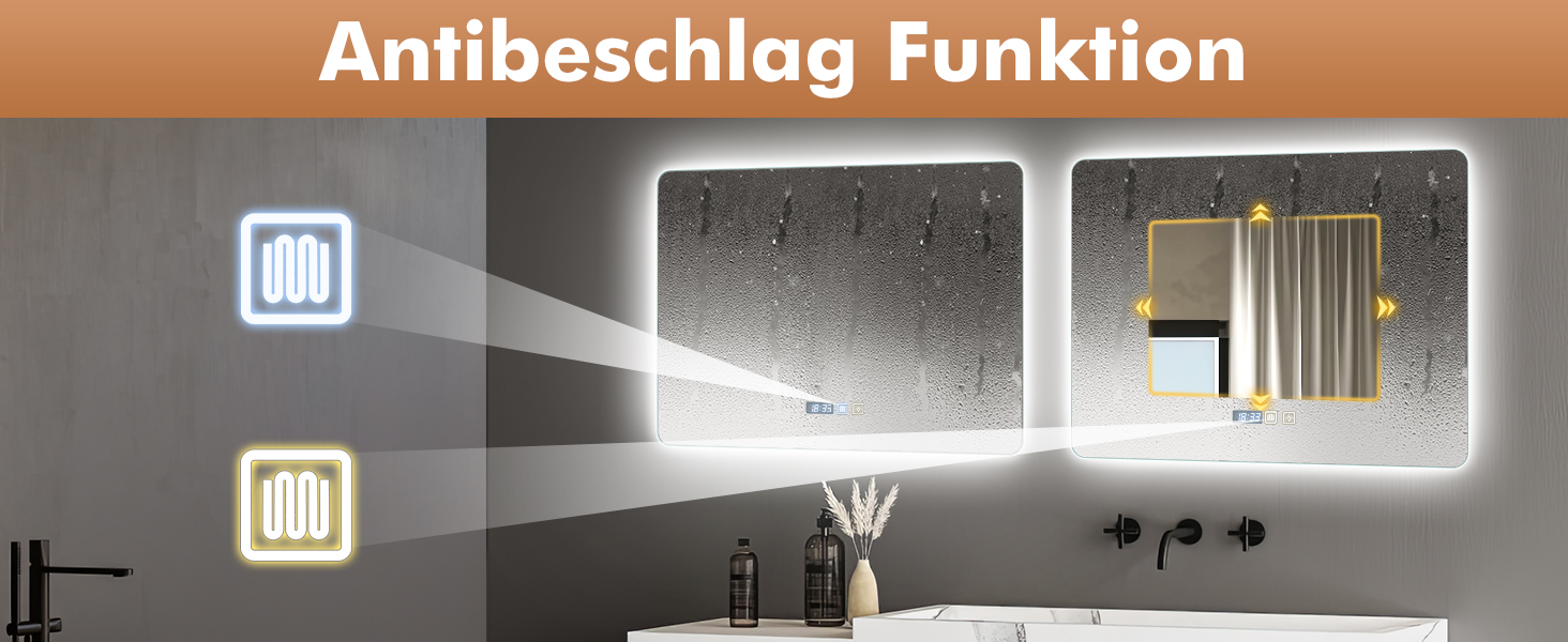 Дзеркало для ванної кімнати Sararoom з підсвічуванням, кругле LED дзеркало 600 мм, дзеркало для ванної кімнати з підсвічуванням, 3 кольори світла, регулювання яскравості, загартоване скло, функція пам'яті, запобігання запотіванню (прямокутне 80 x 60 см)