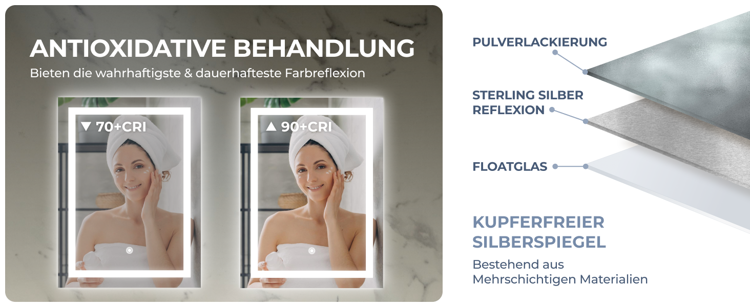 Дзеркало для ванної кімнати BR Bringer LED з підсвічуванням, 60x80 см, антизапарник, диммування, 3 кольори світла, сенсорне управління, функція пам'яті (BRS102)