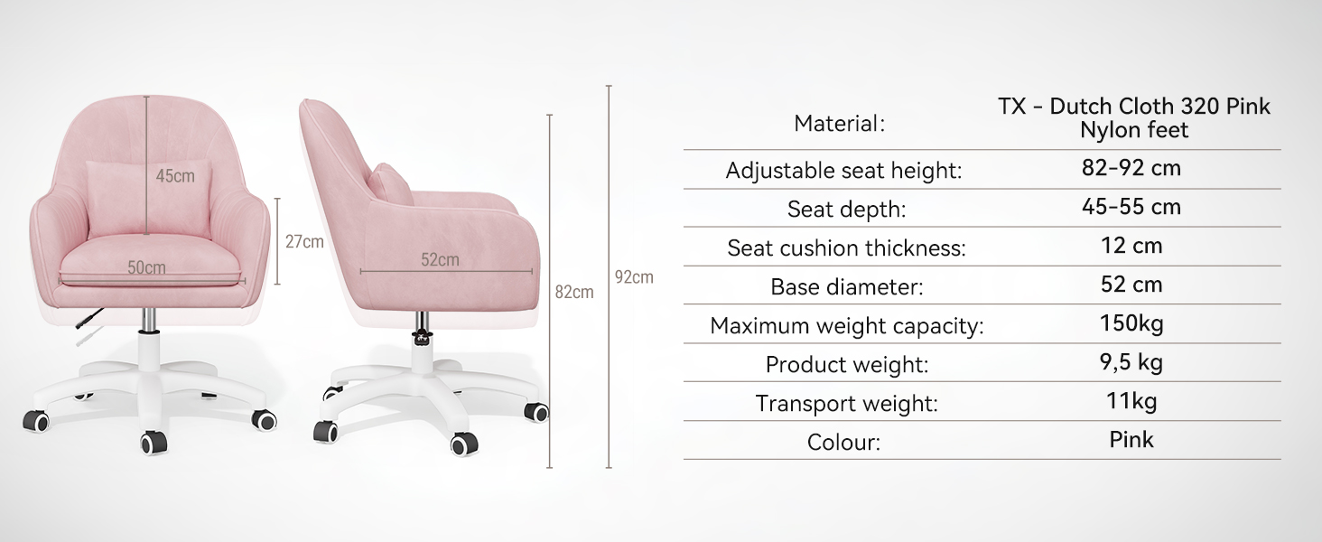Крісло Aivermeil для дому та офісу, оксамитове, з підголівником, поворотне, регульоване по висоті, ергономічне, для робочого кабінету, спальні, до 120 кг (Рожеве)