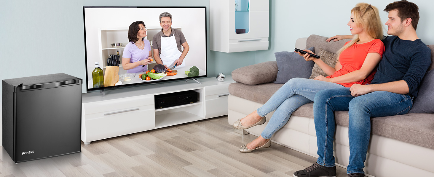 Міні-холодильник FOHERE 46L з відділенням для льоду | Компактний холодильник | Регулювання температури, енергозбереження, тиха робота | Холодильник для напоїв ідеально підходить для офісу, кемпінгу та геймінгу | Змінний бік відкривання дверцят | Чорний