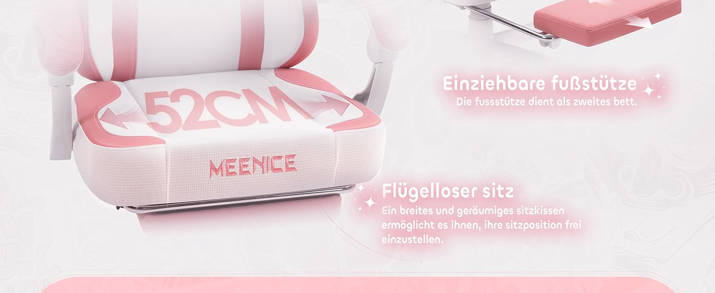 Ігровий крісло MEENICE Pink Katze з підголовником у вигляді лапки кота та вушками, з підніжкою, ергономічний ПК стілець для дітей та дорослих, рожево-білий, 200 кг