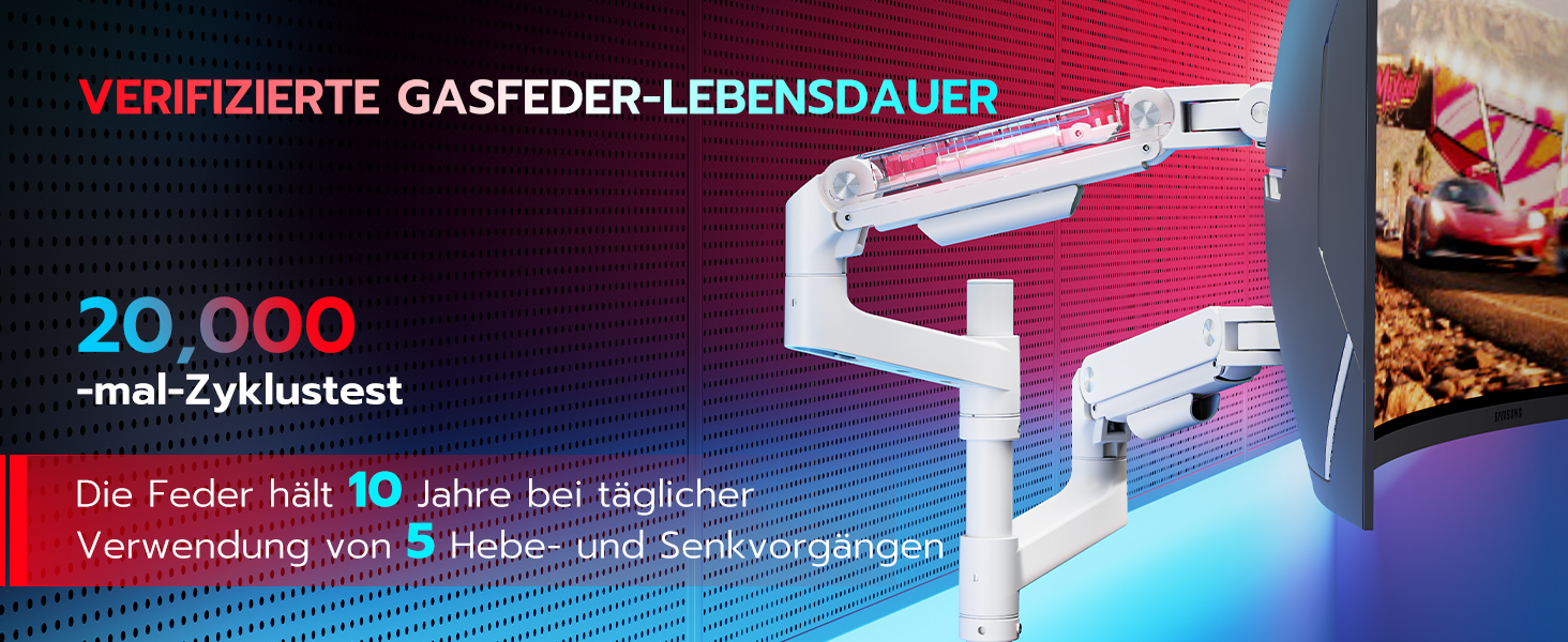 Кріплення для монітора ARES WING для 2 моніторів, 17-49 дюймів, газ-амортизатор, регулювання висоти, поворотний, VESA 75/100 мм, 2-20 кг, білий