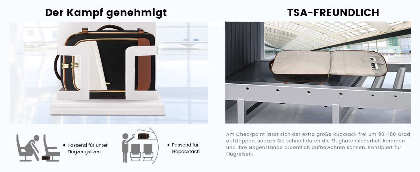 Рюкзак LOVEVOOK для ручної поклажі літака, жіночий водонепроникний рюкзак для подорожей з відділенням для взуття, 17-дюймовий рюкзак для ноутбука, 40L, 45x36x20, ручна поклажа, чорний + бежевий + каштановий